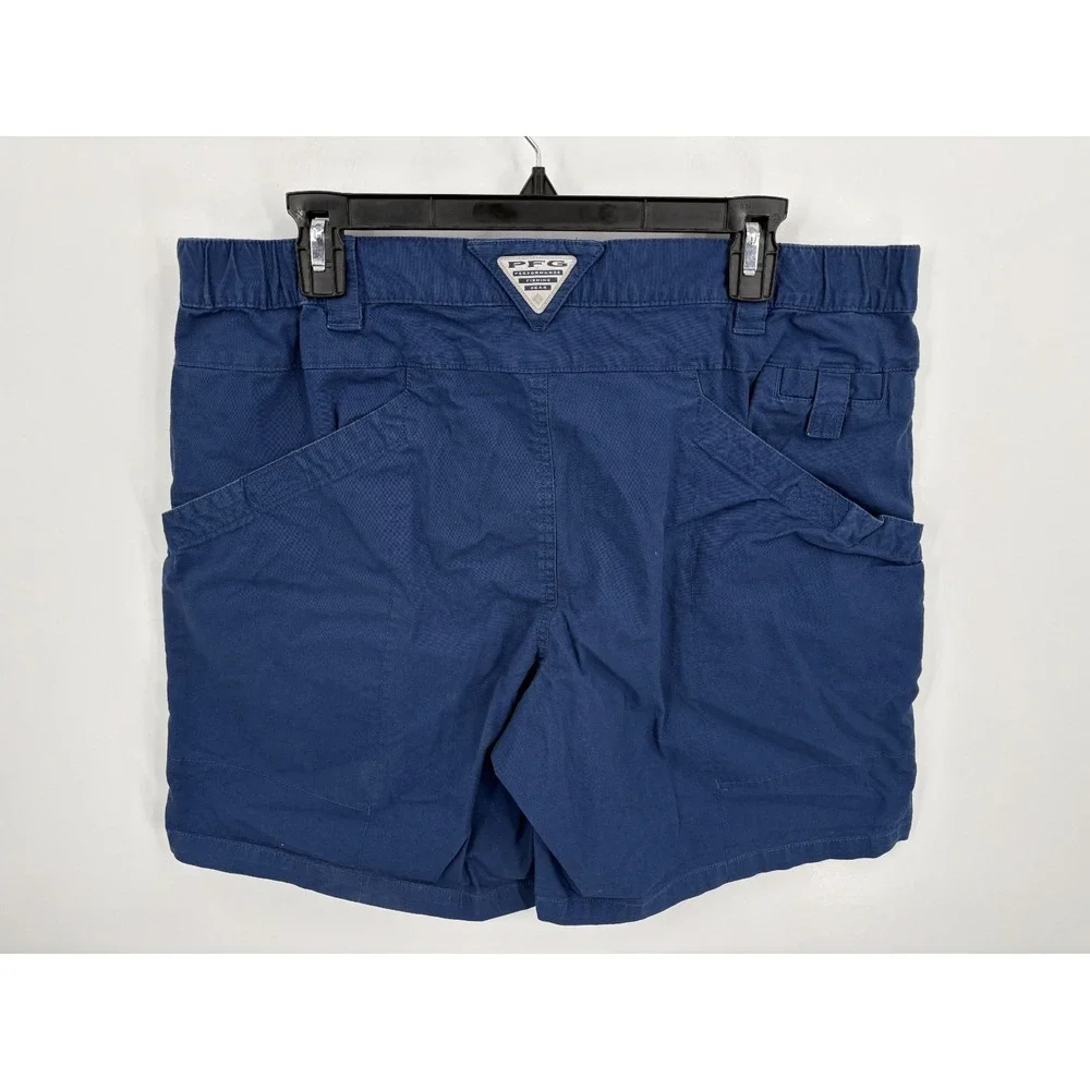 Columbia PFG Men's Blue Cotton Stretch Mesh Pocket Cargo Fishing Shorts, L, 8